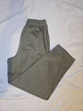 Women's Olive Green Elastic-Waist Straight Trousers